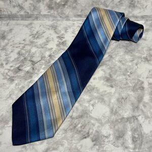 Givenchy Gentlemen Blue Tan Diagonal Striped Tie International Polyester Necktie
